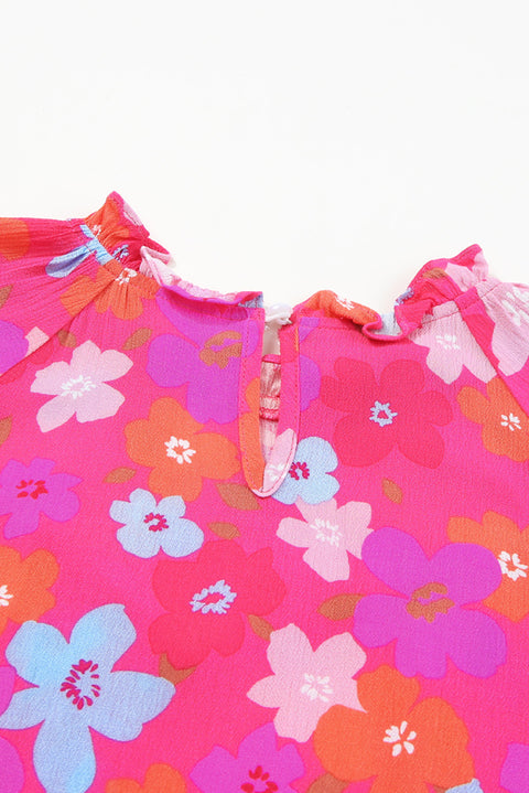 Pink Floral Bubble Sleeve Babydoll Dress