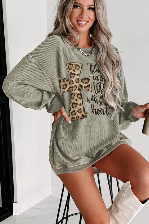 Leopard Grace: Embrace the Green Cross Sweatshirt
