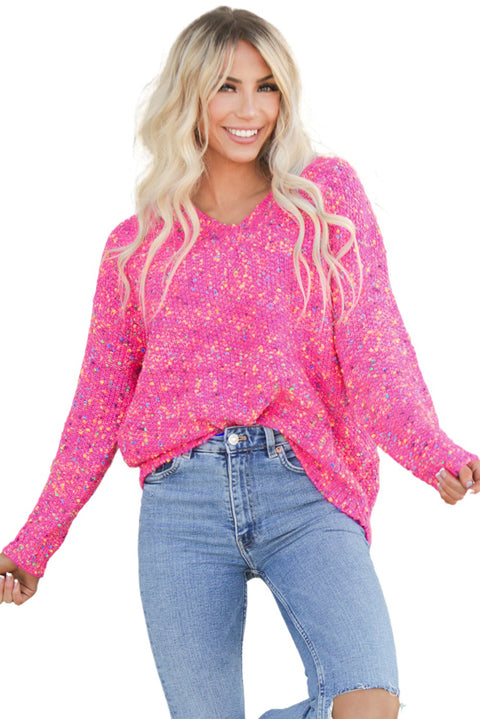 Colorful Dots Cable Knit Crew Neck Sweater