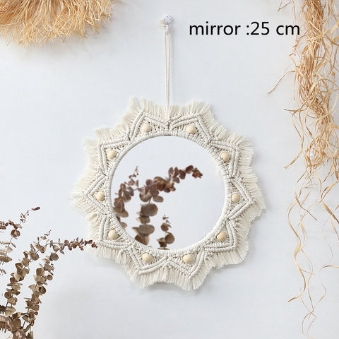 round macrame decorative wall mirror