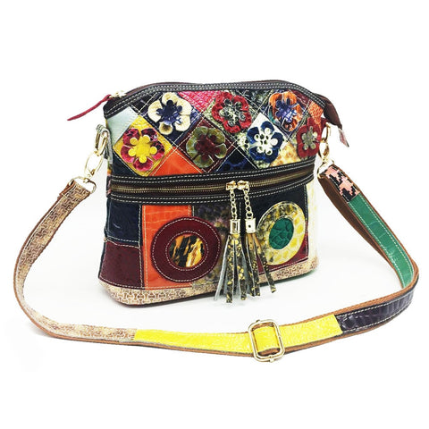 Bohemian Leather Floral Crossbody Bag