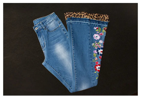 Vintage Embroidery and leopard Bell-Bottoms