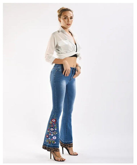 Vintage Embroidery and leopard Bell-Bottoms