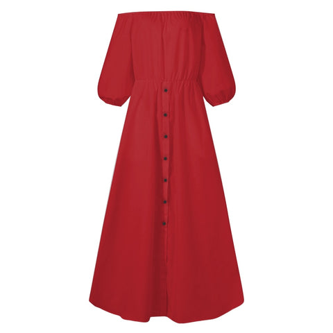 Bohemian Off- Shoulder Red Maxi Dress