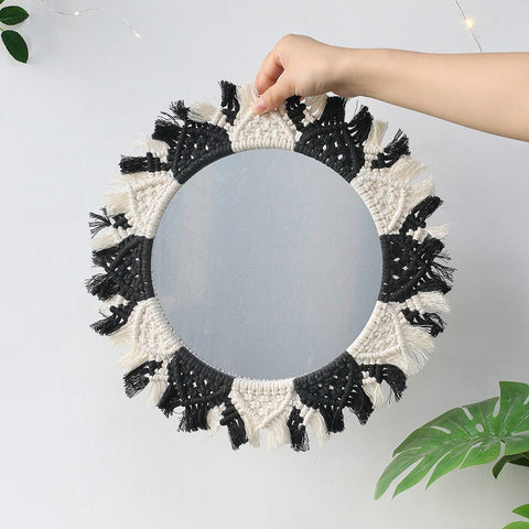 round macrame decorative wall mirror