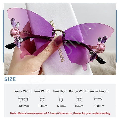 "Vintage Crystal Butterfly Shades: Luxury Rimless Sunglasses"