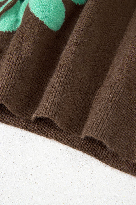 Vintage Floral V-Neck Sweater - Cozy Drop Shoulder Knit for Fall