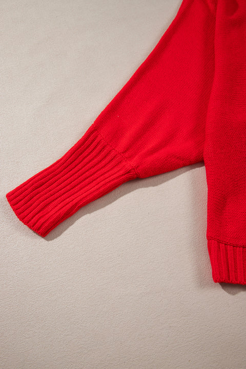 Red or Green Merry Letter Embroidered High Neck Sweater