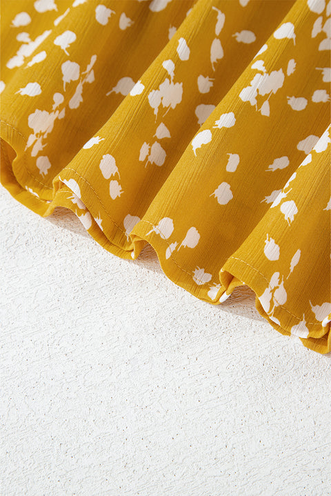 Yellow Split Neck Fall Printed Crinkled Blouse