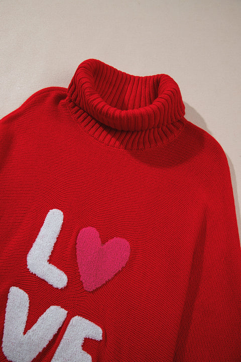 Red or Green Merry Letter Embroidered High Neck Sweater
