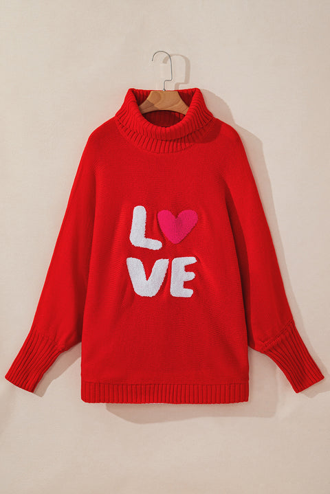 Red or Green Merry Letter Embroidered High Neck Sweater