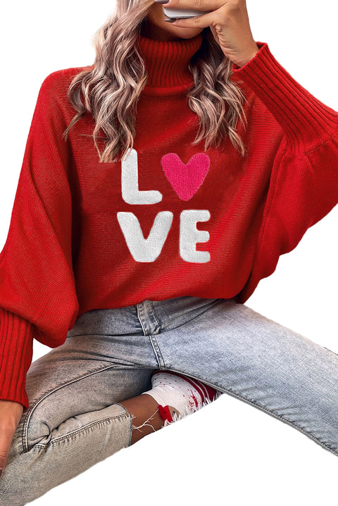 Red or Green Merry Letter Embroidered High Neck Sweater