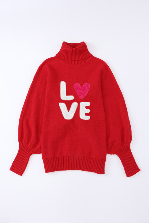 Red or Green Merry Letter Embroidered High Neck Sweater