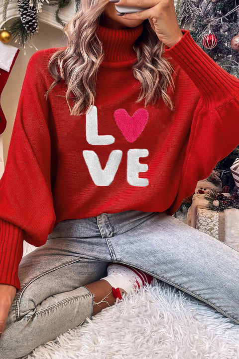 Red or Green Merry Letter Embroidered High Neck Sweater
