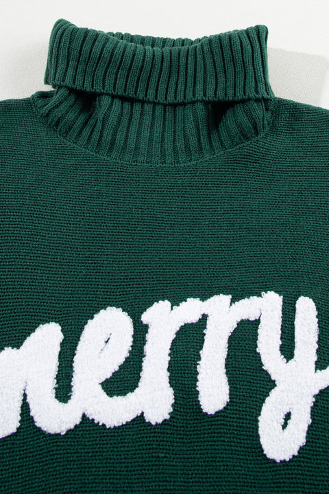 Red or Green Merry Letter Embroidered High Neck Sweater
