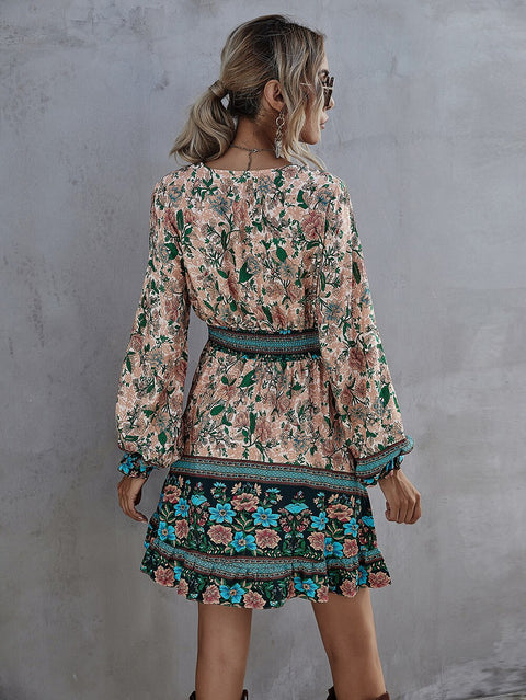 Boho Blossom: Floral Mini Dress with Vintage Charm