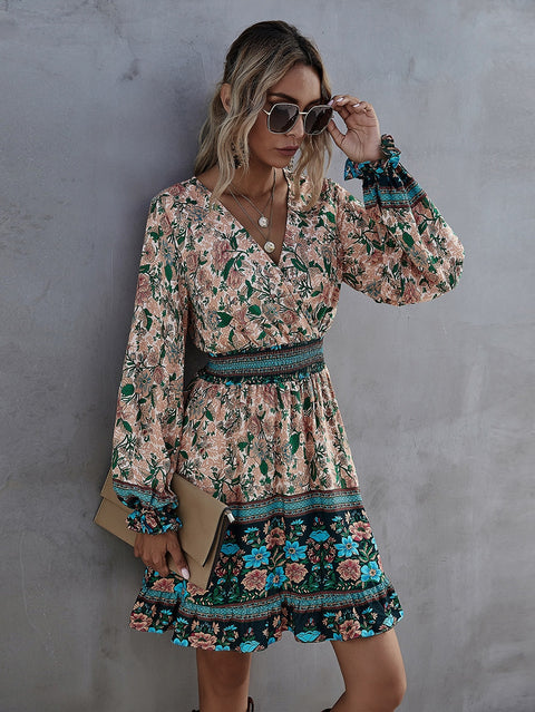 Boho Blossom: Floral Mini Dress with Vintage Charm