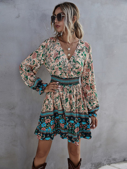 Boho Blossom: Floral Mini Dress with Vintage Charm