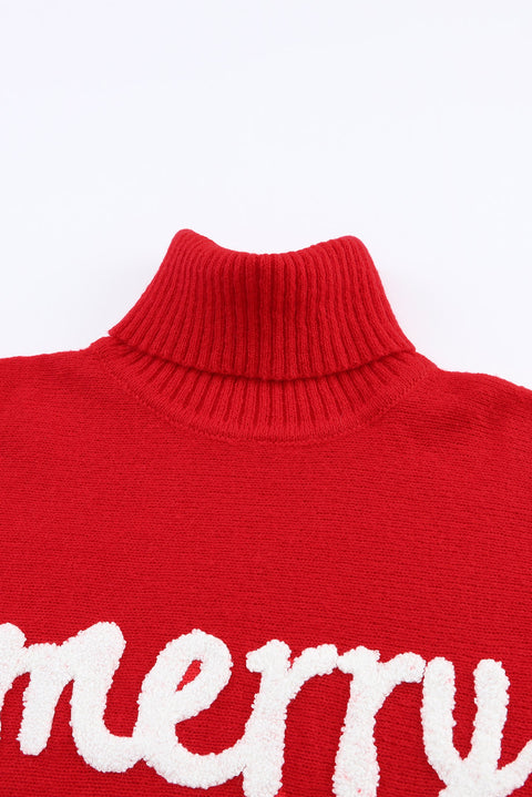 Red or Green Merry Letter Embroidered High Neck Sweater